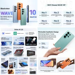 Blackview WAVE 10 Smartphone 8GB+128GB 6.88'' Android 16 Unisoc UMS9230E 5000mAh 32MP Camera OTG 4G Cellphone