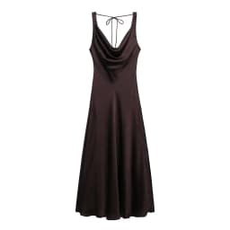 HH Women's Solid Vacation Style Satin Texture Backless V-neck Midi Dress Summer Female Elegant Sexy Lace-up Strap Dress