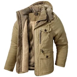 Men's Jacket WINTER Coats USA SIZE Large SIZE Lamb Fleece JACKETS Hooded Cotton Thickened Multi Pocket Casual Mid length Coat