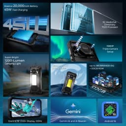 Oukitel WP61 5G Rugged Phone 36(12GB+24GB)+512GB Android 16 6.78'' HD+ Display 1200-Lumen Camping Light 20,000mAh 45W 108MP NFC