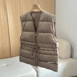 Janveny 2025 New Autumn Winter Drawstring Short Tank Women Ultra Light V-Neck White Duck Down Sleeveless Vest Warm Waistcoat