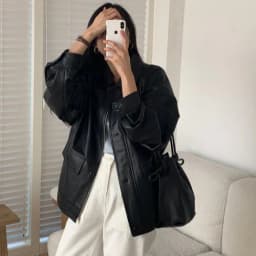 Fall New Women's Casual Loose PU Leather Jacket Zipper Pocket Flip Collar Biker Coat Long Sleeve Fashionable Slimming Outerwear