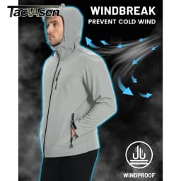 TACVASEN Hooded Softshell Jacket Mens Waterproof Rain Jacket Fleece Lined Work Jacket Outdoor Trekking Hiking Windbreaker Male
