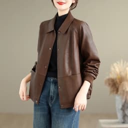 Black Brown Soft Leather Jacket Women's 2025 New Autumn Flip Collar Cool Wind Small Size Pu Leather Coat Long Sleeve Loose Fit