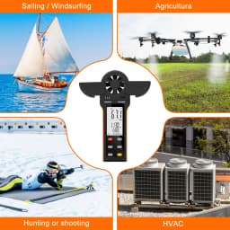Digital Anemometer Wind Speed Meter, 6-in-1 Wind Gauge for Velocity/Temperature/Relative Humidity, Auto-Off with Data Hold