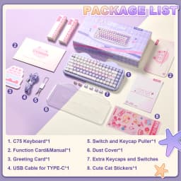 YUNZII C75 MAO Edition Mechanical Keyboard,Cute Ear Translucent Keycap,Wireless 75% NKRO Keyboards,RGB Cake Design for Win/Mac