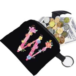Women's Wallet Coin Purse Small Object Bag Key Ring Buckle Organizers Bags Black Canvas Pink Letter Pattern Print Series
