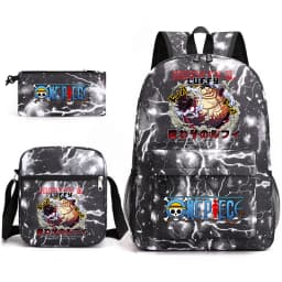 One Piece Luffy Anime Print School Backpack Set 3-in-1 Shoulder Bag Pencil Case for Boys Girls Kids Bookbag