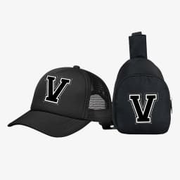 2pcs Kids' 26 letter printed pattern truck hat+chest bag set, stylish casual sunhat, portable storage purse, suitable for daily