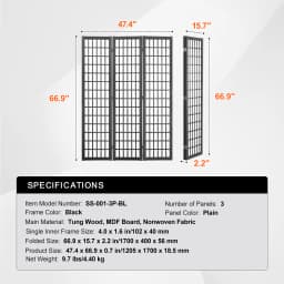 SucceBuy 3/4/6 Panel Wood Folding Privacy Screen Portable Decoration Screens for Room Separation Home Office Restaurant&Bedroom