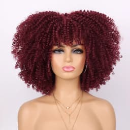 Tereshar Synthetic Short Curly Wigs for Black Women Afro Wig With Bangs Short Afro Kinky Curly Wig for Daily Party Wear