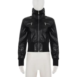 Short Fit-waist PU Jacket in Spring Autumn Motorcycle Style Retro Style Spliced Versatile Outerwear for Fashion-forward Women