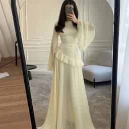 Women Solid Ruffle Chiffon Long Dress Elegant O-Neck Flare Sleeve Slim Maxi Dress 2026 New Lady Wedding Guest Evening Party Robe
