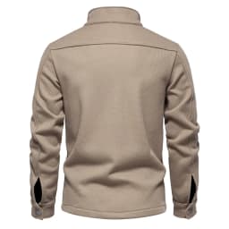 Autumn Winter Fleece Waffle Lapel Zip-Up Jacket Men's Pocket Casual Outerwear
