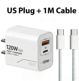 120W 2-Port GaN Type C Charger USB-C Fast Charging Wall Adapter US/EU Plug Phone Charger Compatible with iPhone Samsung Xiaomi