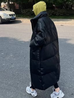 Winter Long Pu Leather Down Jacket Female Black Thick Warm Cotton Parka Outwears Women White Duck Down Knee Length Down Jackets
