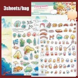6Style 3Sheets/bag Fun World Stereoscopic Miniature PET Large Scenography Stickers DIY Handbook Scrapbook Photo Frame Notebook