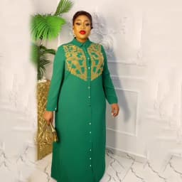 African American Expensive Shirtdress Solid Color Front and Rear Heavy Rhinestone Embellishment BOUBOU