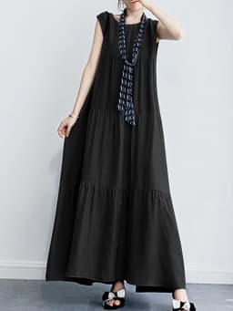 ZANZEA 2023 Stylish Women's Ruffle Sundress Solid Summer Dress Casual Sleeveless Maxi Vestidos Female O neck Robe Oversized