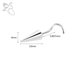 ZS 1 Piece 20G Stainelss Steel Long Spike Nose Stud Men Women Black L/I/S Shapes Nose Piercings Cone Nostril Piercings 6/8/10MM