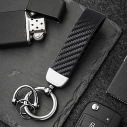 Carbon Fiber Leather Keychain, Durable Metal D-ring Car Key Strap with Key Ring