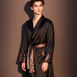 New Men's Robe Pajama Print Kimono Bathrobe Gown Spring Summer Male Sleepwear Loungewear Loose Silk Satin Nightwear Homewear