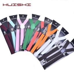 Solid Color Elastic Leather Suspenders Clip-on Buckle Men Straps Adjustable Elastic Y-Back Braces For Wedding Suit Accessories