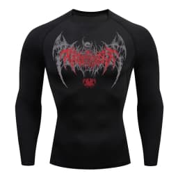 Skull Wings Print Long Sleeve Compression Shirts for Men Gym Workout Running Baselayer Undershirts Spring Fall Athletic Tops