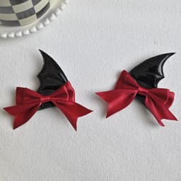 Japanese New Trend Alloy PU Leather Devil Bat Wings Bow Hair Clip 2PCS Women's Cool Duckbill Clip Student Funny Hair Accessories