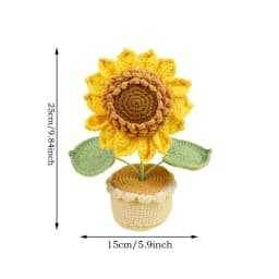 Knitted Flowers Desk Decor Handmade Artificial Potted Plant Desktop Decoration Home Table Centerpiece 25cm/9.84inch Sunflower