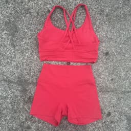Solid Color Soft Women Gym Yoga Short Set Cross Back Shoulder Strap Gym Bra+High Waist Sport Short Leggings 2pc Tight Sportwear