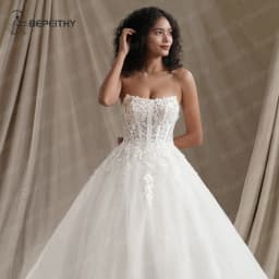 BEPEITHY Customized Strapless Glitter Princess Wedding Dresses 2026 Women Sleeveless 3D Flowers Bride Sexy Bridal Gown Vestido
