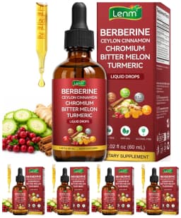 Lenm Berberine Liquid Drops with Ceylon Cinnamon Chromium Bitter Melon Turmeric for Metabolic Wellness Support 60ml 30 Servings