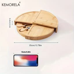 KEMORELA Cheese Board Cutlery Cutter Set with Slide out Drawer - Kitchen Cooking Tools Slicer Fork Scoops Cut Storage Set