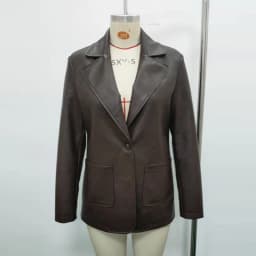 2026 Autumn Faux Leather Blazer Jacket Lapel Collar Single Breasted Big Patch Pockets Loose Vintage Minimalist Outerwear Coat
