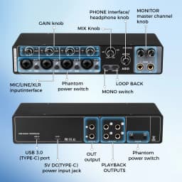Depusheng MQ44 Professional 4 Channels Audio Interface Built in ASIO Driver High Impedance for Studio and Live Performances