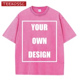 Custom Your Logo Print Summer Cool Snow Wash T-Shirt Cotton Casual Loose Short Sleeve Fashion Retro Tee Soft Couple Streetwear