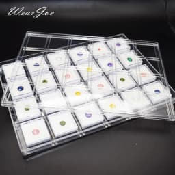 24pcs Gemstone Display Box Gem Stone Collection Organizer Tray with Cover Loose Diamond Jewelry Holder Protection Box Container