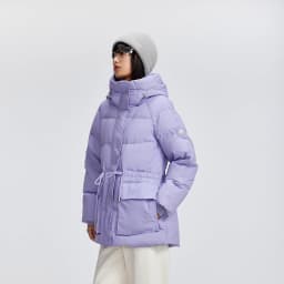 Metersbonwe Women's Adjustable Waist Drawstring Down Coat Puffer 85% Duck Down Hooded Patch Pockets Warm Winter Puffer Jackets