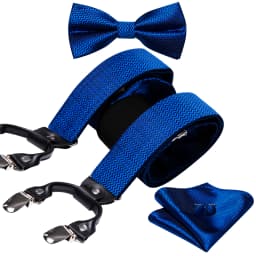 Burgundy Black White  Mens Suspender Adjustable 6 Clips Jacquard Braces Bowtie Hanky Cufflinks Set Silver Gold