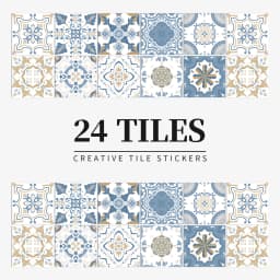 24 Pieces of Mandala Retro Pattern Glossy Self-adhesive Tile Stickers for Kitchen and Bathroom Removable Waterproof Wall Sticker