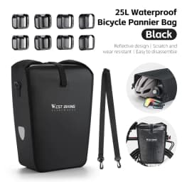 WEST BIKING Waterproof Bicycle Rear Bag 25L Large Capacity Luggage Rack Side Bag Expandable Cycling Travel Bag Men Shoulder Bag