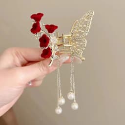 Glitter Shark Grip Clips Korean Style Sweety Romantic Hair Claws Butterfly Shape Girls Pearl Tassel Metal Jewelry Hair Accessory