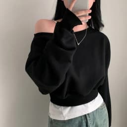 Spring 2025 Early Loose Fit Long Sve oulder Bared Slant Collar Hoodie American Sle Women's T-irt Casual Versatile Hi...