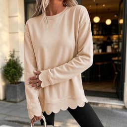 Womens Oversized Crewneck Sweatshirts Scalloped Casual Pullover Tops Sweatshirt Womens