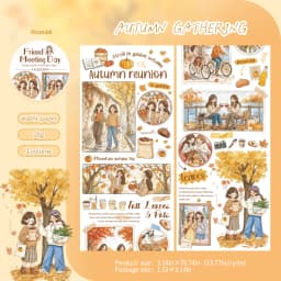 Journal GO 8cmx2m Washi Tape Sticker Set – Cute Friends Objects & Words Decals for Journaling Scrapbooking and DIY Card Crafts