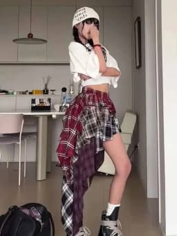Y2K Women's Skirt Irregular Plaid Patchwork Summer Spice Girl Design A-line Skirt Trendy Pleated Streetwear Harajuku HCO2