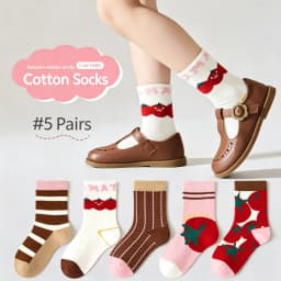 5 Pairs Girls Crew Socks Floral Pattern Children's Socks Autumn Cotton Socks