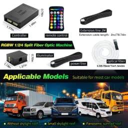 14W Split Starlight Headliner Kit, Fiber Optic RGBW Star Lights for Car Roof Ceiling with 1/2/4 Light Heads, APP/Remote Control, Static 10 Colors