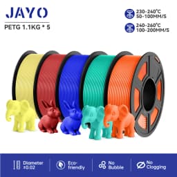 JAYO Filaments PETG 5 Rolls Mixed Colors 3D Printer Filament 1.75mm 100% No Bubble FDM 3D Printer Materials DIY Gift 1.1KG/1 Rol